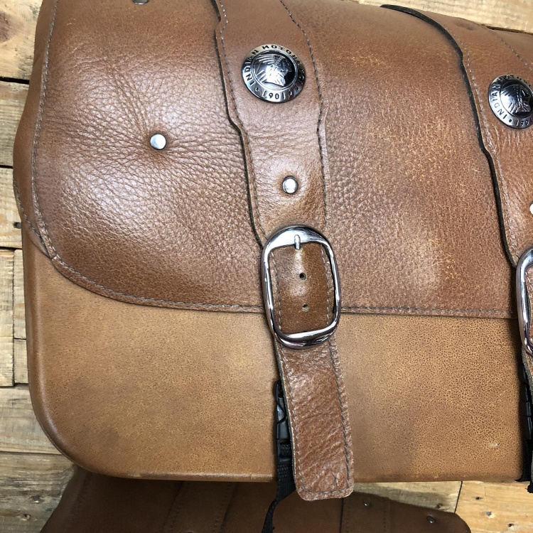 Indian Scout desert tan leather saddlebags